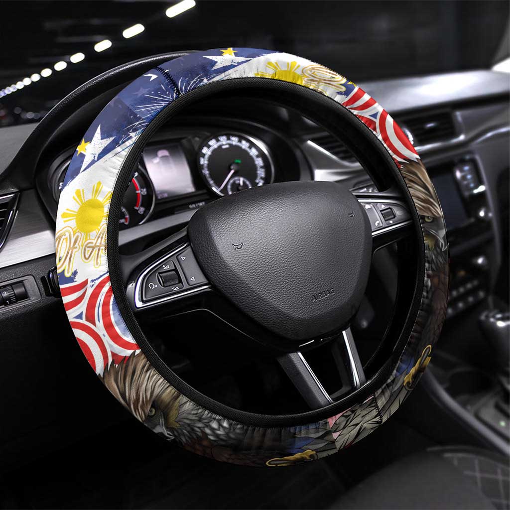 Philippines and United States Semiquincentennial Steering Wheel Cover Eagle and National Flag Style LT03 Universal Fit Multicolor - Polynesian Pride