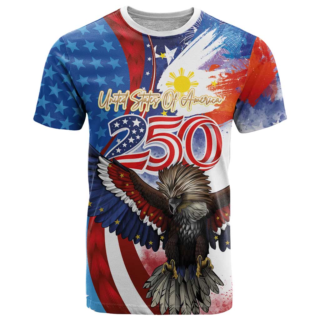 Philippines and United States Semiquincentennial T Shirt Eagle and National Flag Style