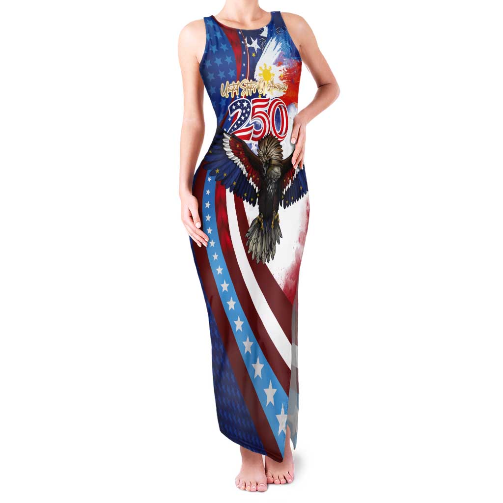 Philippines and United States Semiquincentennial Tank Maxi Dress Eagle and National Flag Style