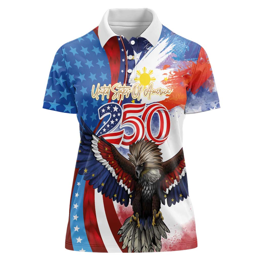 Philippines and United States Semiquincentennial Women Polo Shirt Eagle and National Flag Style