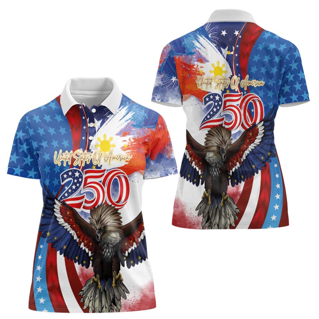 Philippines and United States Semiquincentennial Women Polo Shirt Eagle and National Flag Style LT03 - Polynesian Pride