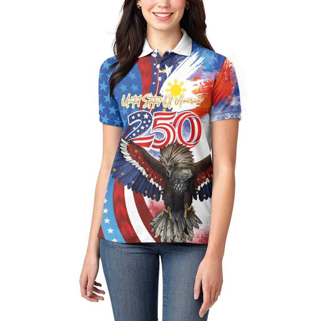 Philippines and United States Semiquincentennial Women Polo Shirt Eagle and National Flag Style LT03 - Polynesian Pride