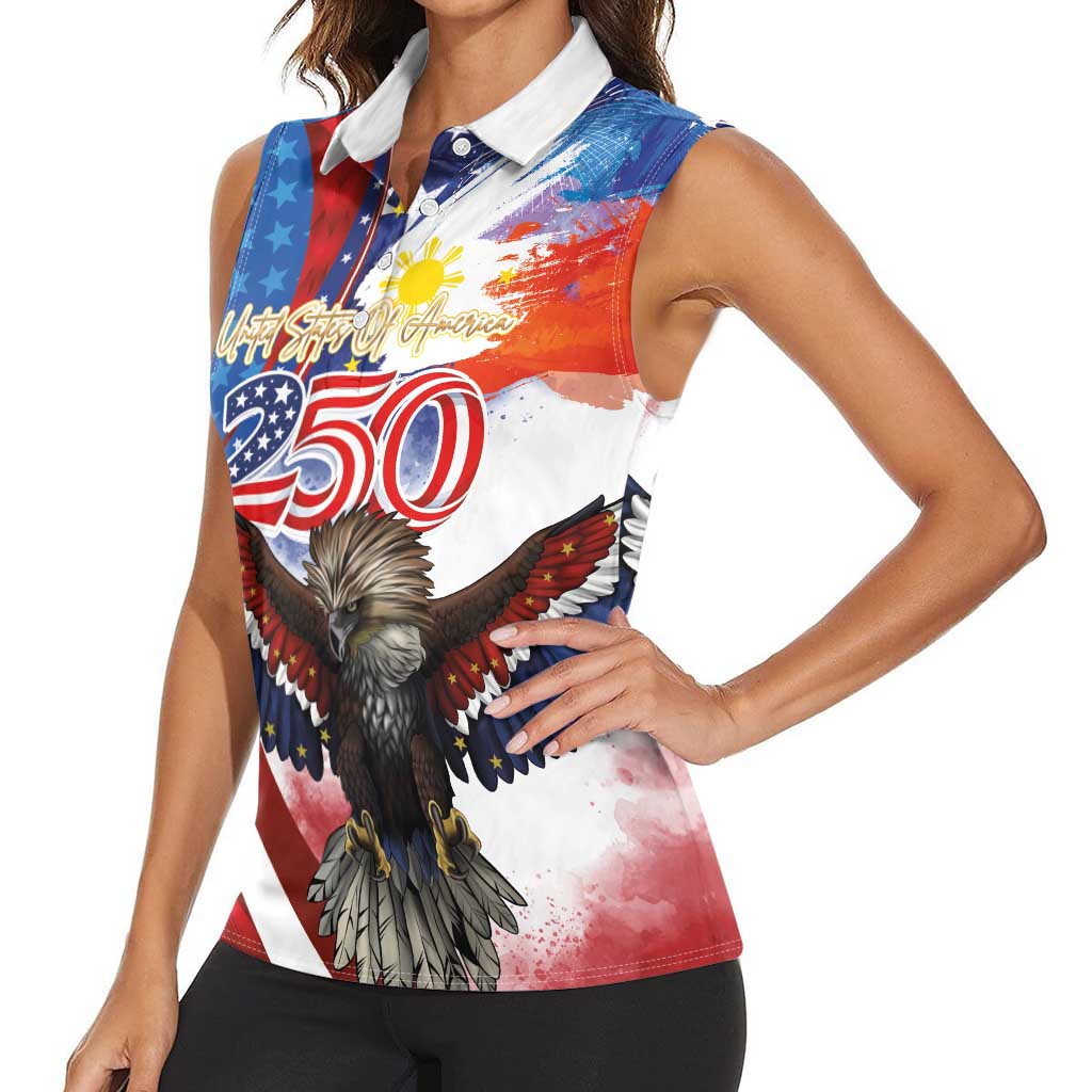Philippines and United States Semiquincentennial Women Sleeveless Polo Shirt Eagle and National Flag Style LT03 - Polynesian Pride