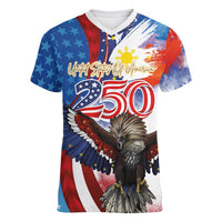 Philippines and United States Semiquincentennial Women V-Neck T-Shirt Eagle and National Flag Style LT03 Female Multicolor - Polynesian Pride