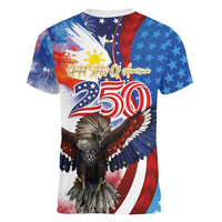 Philippines and United States Semiquincentennial Women V-Neck T-Shirt Eagle and National Flag Style LT03 - Polynesian Pride