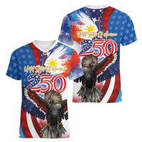 Philippines and United States Semiquincentennial Women V-Neck T-Shirt Eagle and National Flag Style LT03 - Polynesian Pride