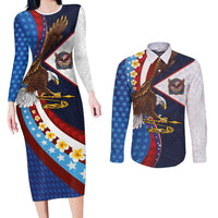 American Samoa and United States Semiquincentennial Couples Matching Long Sleeve Bodycon Dress and Long Sleeve Button Shirt Bald Eagle with National Flag Style LT03 Multicolor - Polynesian Pride