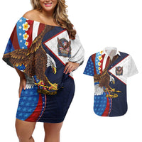 American Samoa and United States Semiquincentennial Couples Matching Off Shoulder Short Dress and Hawaiian Shirt Bald Eagle with National Flag Style LT03 Multicolor - Polynesian Pride