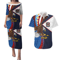 American Samoa and United States Semiquincentennial Couples Matching Puletasi and Hawaiian Shirt Bald Eagle with National Flag Style LT03 Multicolor - Polynesian Pride