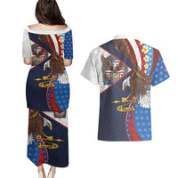 American Samoa and United States Semiquincentennial Couples Matching Puletasi and Hawaiian Shirt Bald Eagle with National Flag Style LT03 - Polynesian Pride