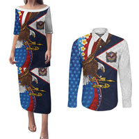 American Samoa and United States Semiquincentennial Couples Matching Puletasi and Long Sleeve Button Shirt Bald Eagle with National Flag Style LT03 Multicolor - Polynesian Pride