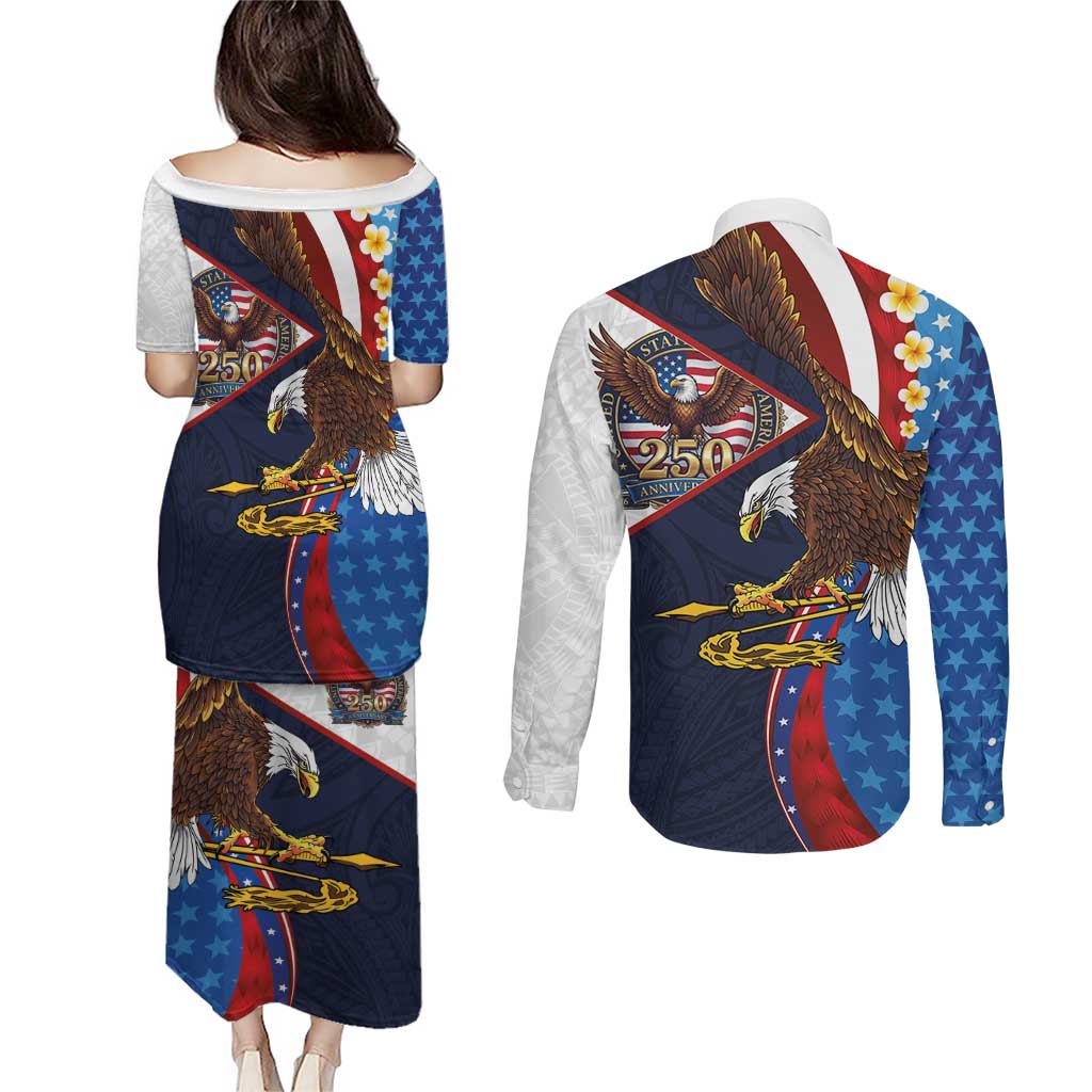 American Samoa and United States Semiquincentennial Couples Matching Puletasi and Long Sleeve Button Shirt Bald Eagle with National Flag Style LT03 - Polynesian Pride