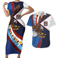 American Samoa and United States Semiquincentennial Couples Matching Short Sleeve Bodycon Dress and Hawaiian Shirt Bald Eagle with National Flag Style