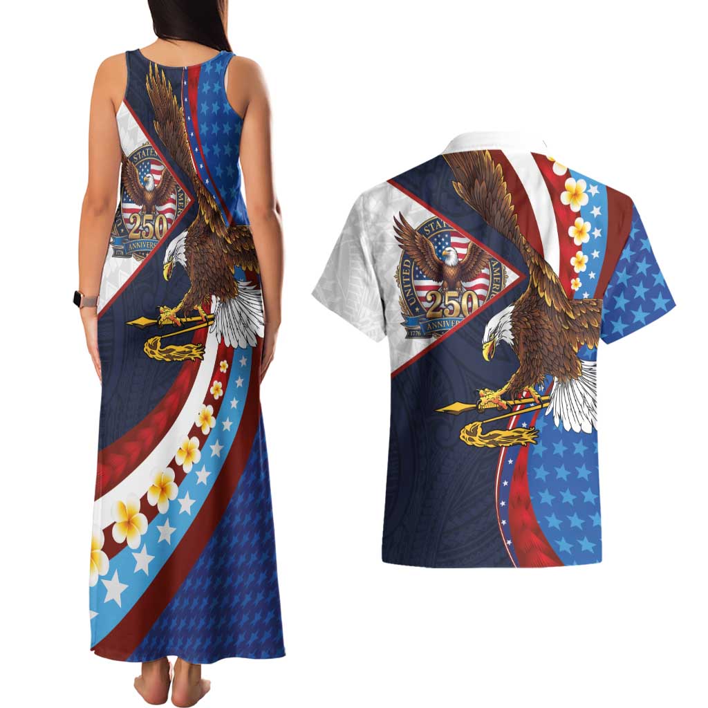 American Samoa and United States Semiquincentennial Couples Matching Tank Maxi Dress and Hawaiian Shirt Bald Eagle with National Flag Style LT03 - Polynesian Pride
