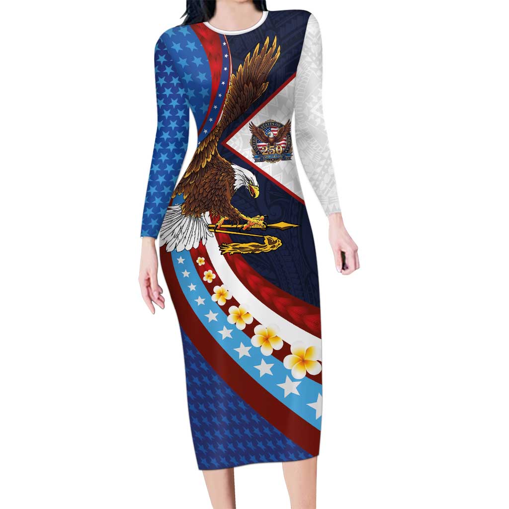 American Samoa and United States Semiquincentennial Family Matching Long Sleeve Bodycon Dress and Hawaiian Shirt Bald Eagle with National Flag Style LT03 Mom's Dress Multicolor - Polynesian Pride