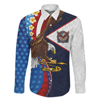 American Samoa and United States Semiquincentennial Family Matching Off The Shoulder Long Sleeve Dress and Hawaiian Shirt Bald Eagle with National Flag Style LT03 Dad's Shirt - Long Sleeve Multicolor - Polynesian Pride