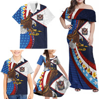American Samoa and United States Semiquincentennial Family Matching Off Shoulder Maxi Dress and Hawaiian Shirt Bald Eagle with National Flag Style