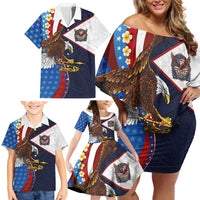 American Samoa and United States Semiquincentennial Family Matching Off Shoulder Short Dress and Hawaiian Shirt Bald Eagle with National Flag Style LT03 - Polynesian Pride