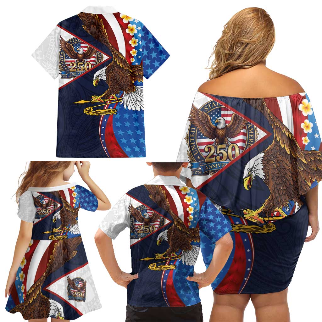American Samoa and United States Semiquincentennial Family Matching Off Shoulder Short Dress and Hawaiian Shirt Bald Eagle with National Flag Style LT03 - Polynesian Pride