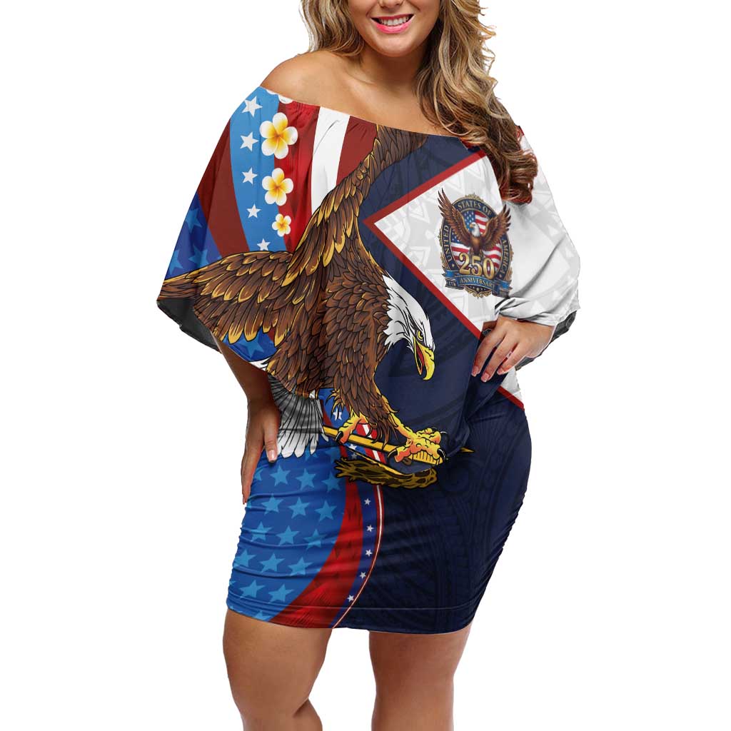 American Samoa and United States Semiquincentennial Family Matching Off Shoulder Short Dress and Hawaiian Shirt Bald Eagle with National Flag Style LT03 Mom's Dress Multicolor - Polynesian Pride