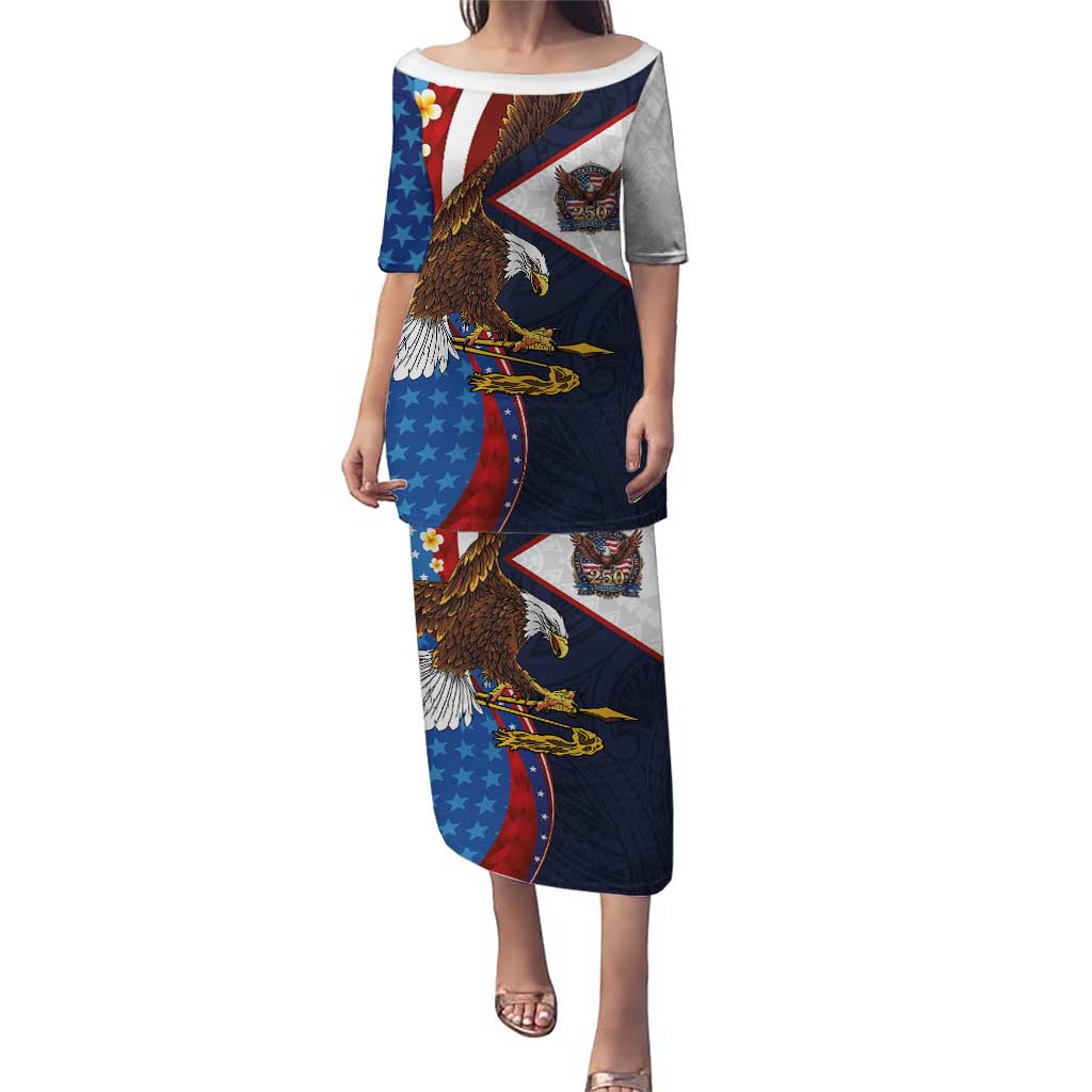 American Samoa and United States Semiquincentennial Family Matching Puletasi and Hawaiian Shirt Bald Eagle with National Flag Style