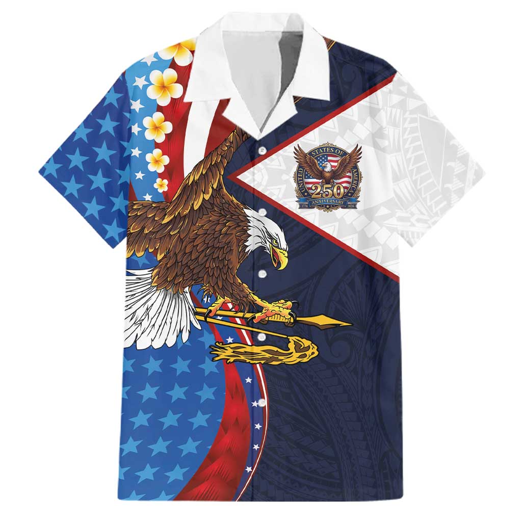 American Samoa and United States Semiquincentennial Family Matching Short Sleeve Bodycon Dress and Hawaiian Shirt Bald Eagle with National Flag Style LT03 Dad's Shirt - Short Sleeve Multicolor - Polynesian Pride