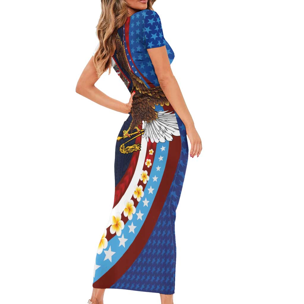 American Samoa and United States Semiquincentennial Family Matching Short Sleeve Bodycon Dress and Hawaiian Shirt Bald Eagle with National Flag Style LT03 - Polynesian Pride