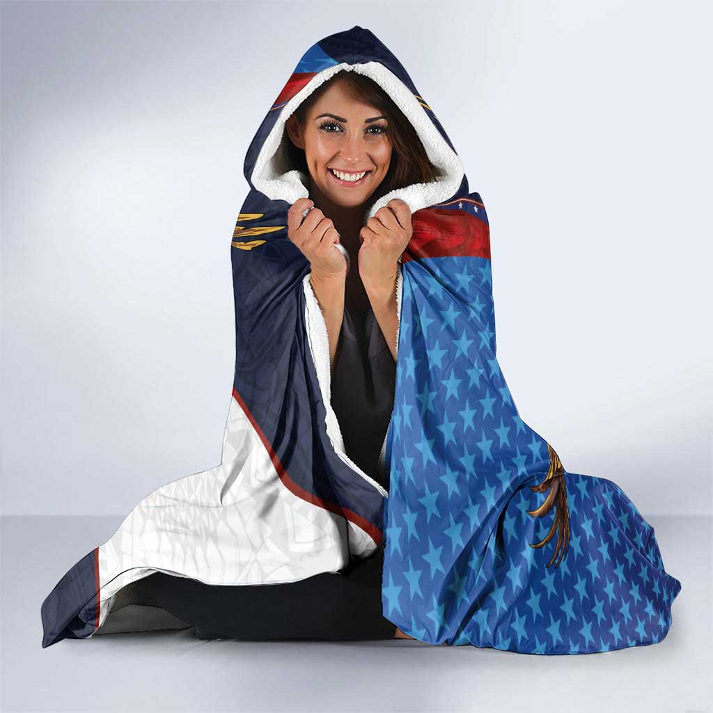 American Samoa and United States Semiquincentennial Hooded Blanket Bald Eagle with National Flag Style
