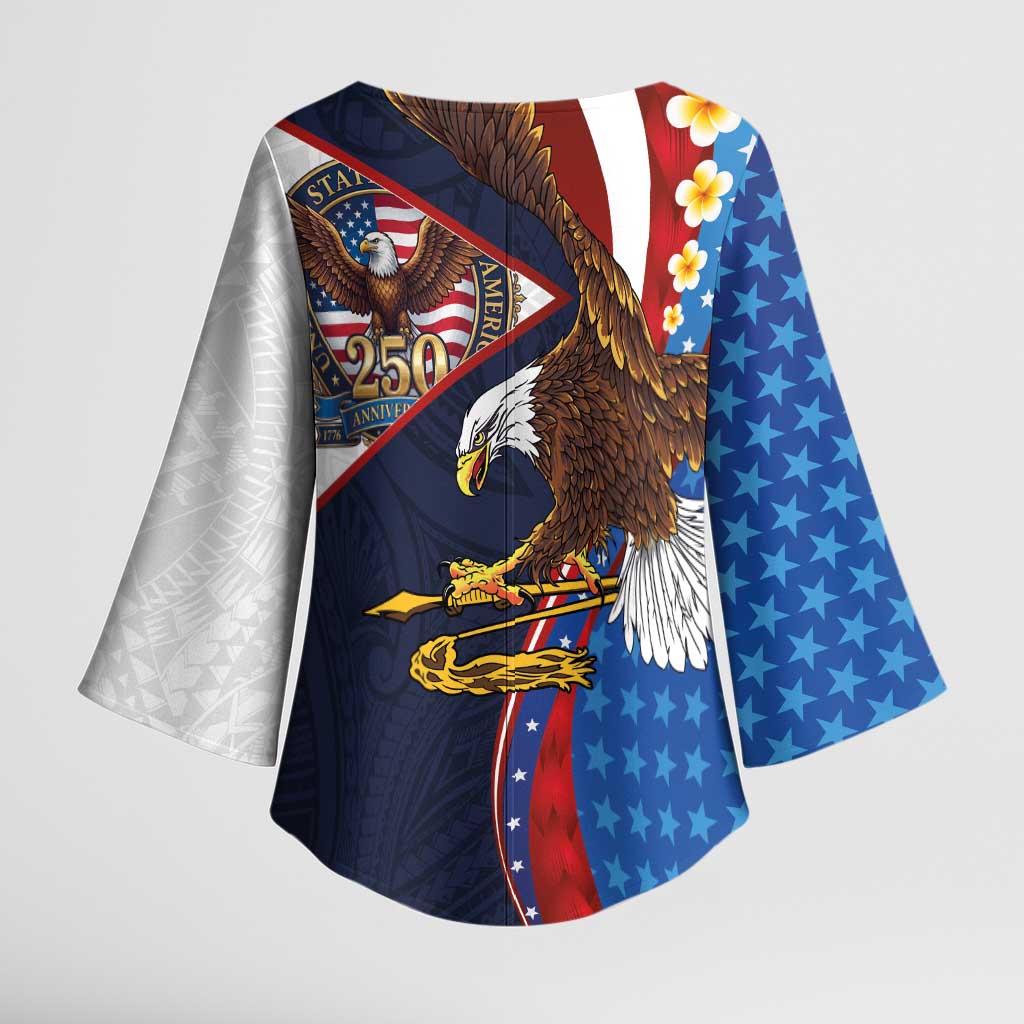 American Samoa and United States Semiquincentennial Kimono Sleeve Blouse Bald Eagle with National Flag Style