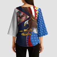 American Samoa and United States Semiquincentennial Kimono Sleeve Blouse Bald Eagle with National Flag Style
