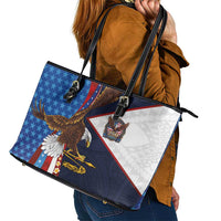 American Samoa and United States Semiquincentennial Leather Tote Bag Bald Eagle with National Flag Style