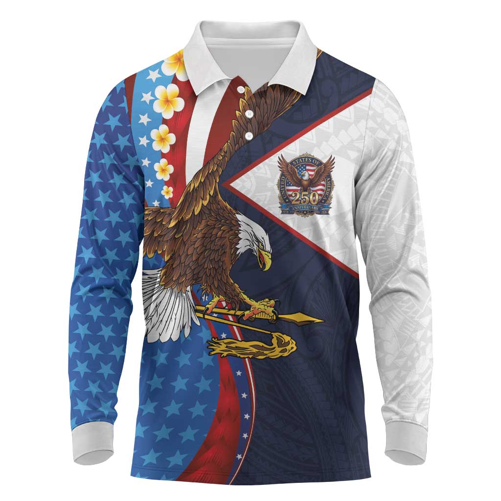 American Samoa and United States Semiquincentennial Long Sleeve Polo Shirt Bald Eagle with National Flag Style