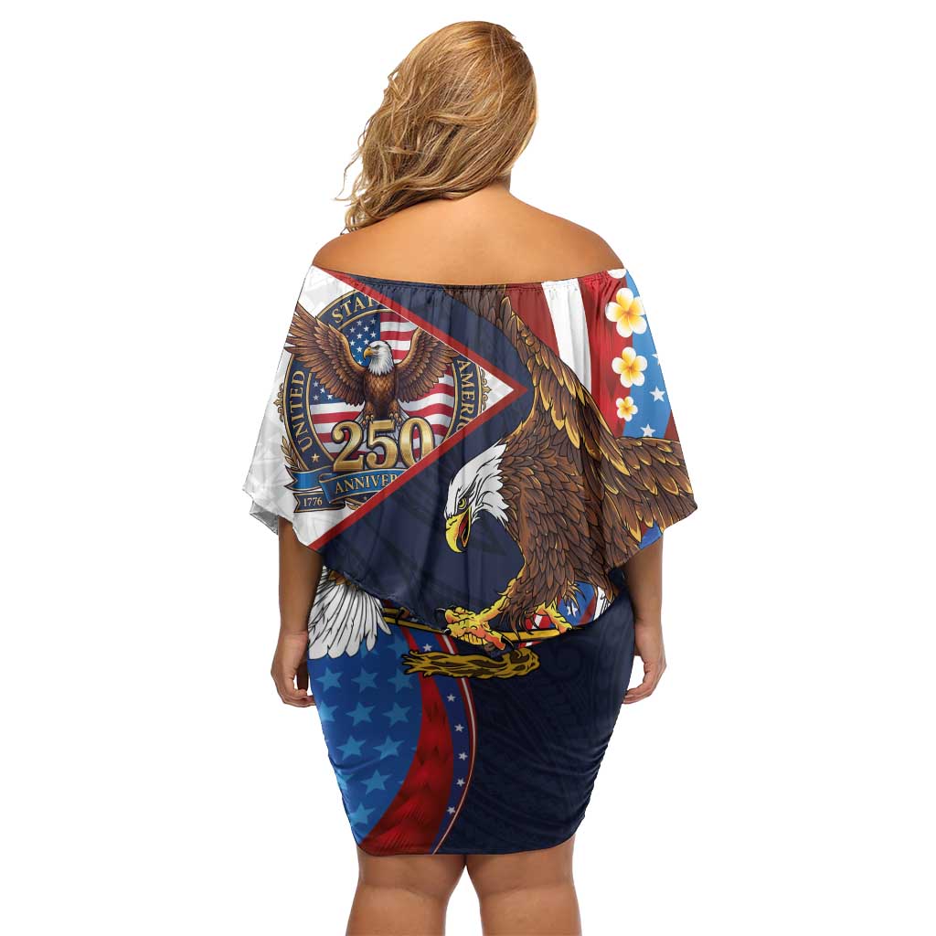 American Samoa and United States Semiquincentennial Off Shoulder Short Dress Bald Eagle with National Flag Style