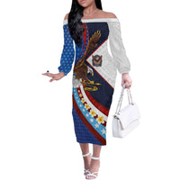 American Samoa and United States Semiquincentennial Off The Shoulder Long Sleeve Dress Bald Eagle with National Flag Style LT03 Women Multicolor - Polynesian Pride