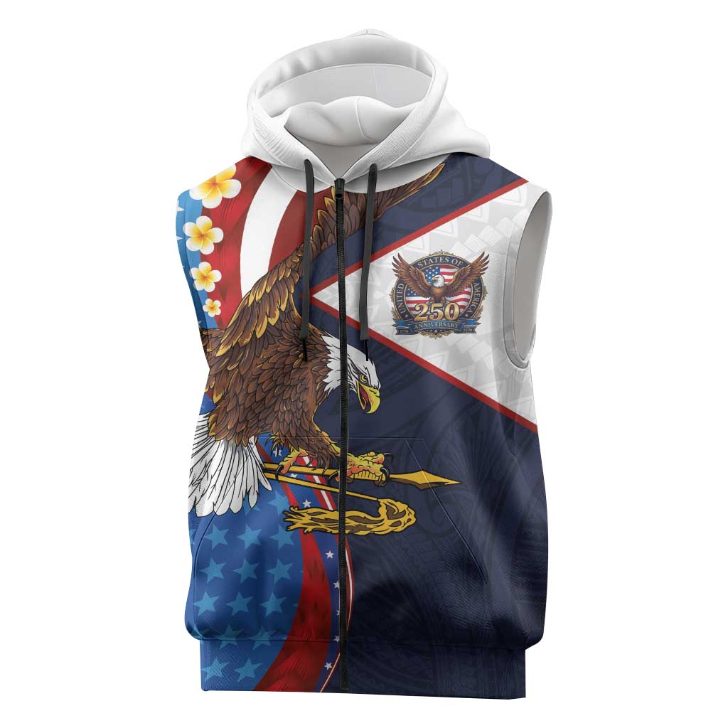 American Samoa and United States Semiquincentennial Sleeveless Zip Hoodie Bald Eagle with National Flag Style