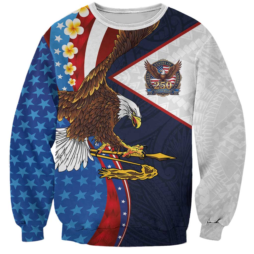 American Samoa and United States Semiquincentennial Sweatshirt Bald Eagle with National Flag Style LT03 Unisex Multicolor - Polynesian Pride