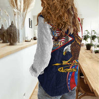 American Samoa and United States Semiquincentennial Women Casual Shirt Bald Eagle with National Flag Style LT03 - Polynesian Pride