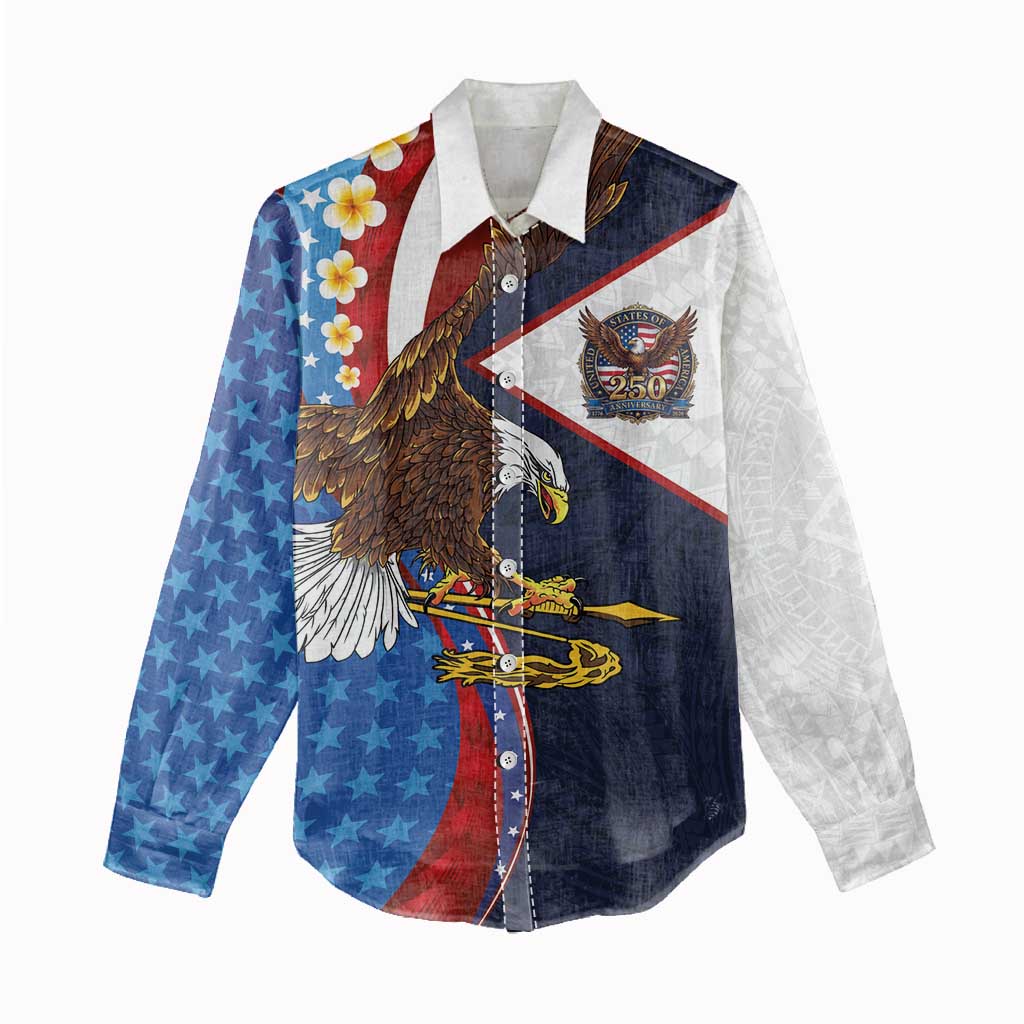 American Samoa and United States Semiquincentennial Women Casual Shirt Bald Eagle with National Flag Style LT03 - Polynesian Pride
