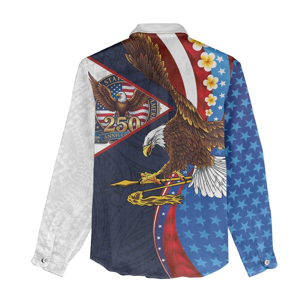 American Samoa and United States Semiquincentennial Women Casual Shirt Bald Eagle with National Flag Style LT03 - Polynesian Pride