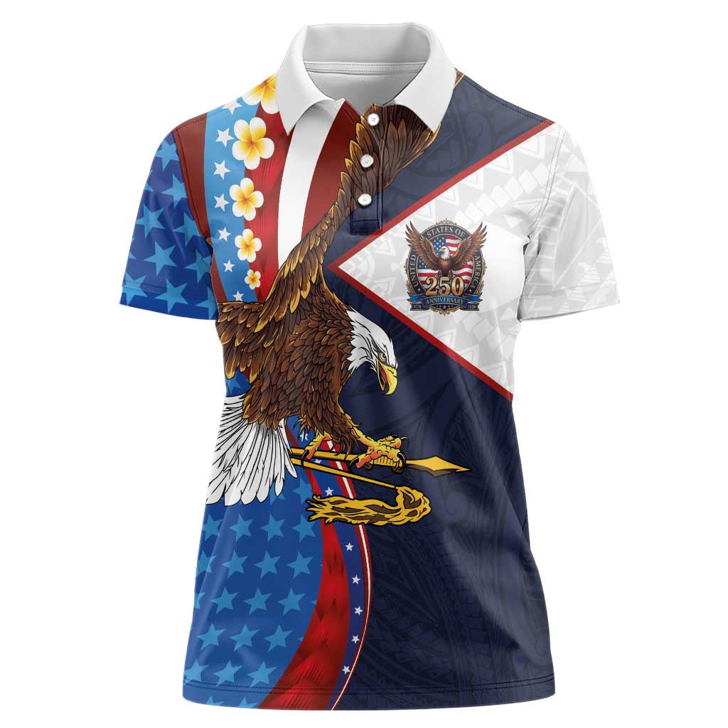 American Samoa and United States Semiquincentennial Women Polo Shirt Bald Eagle with National Flag Style