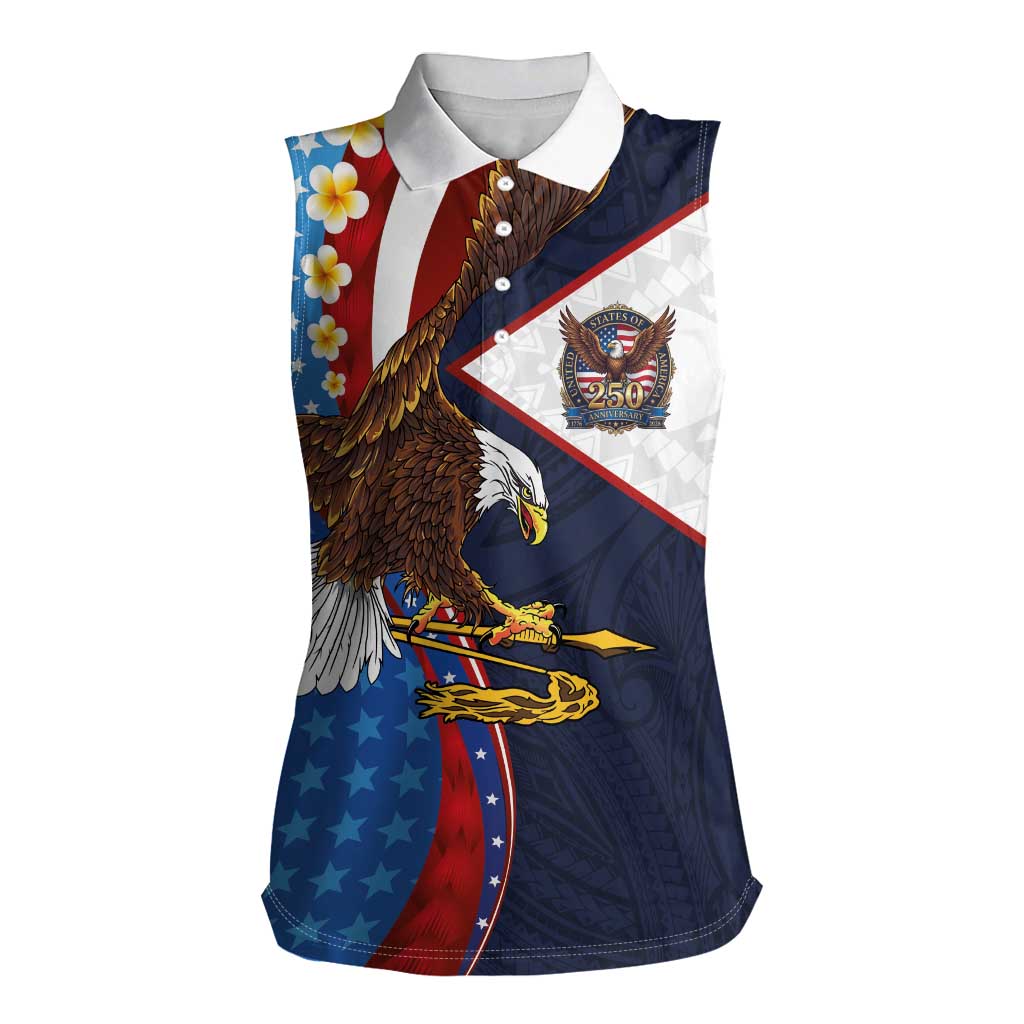 American Samoa and United States Semiquincentennial Women Sleeveless Polo Shirt Bald Eagle with National Flag Style