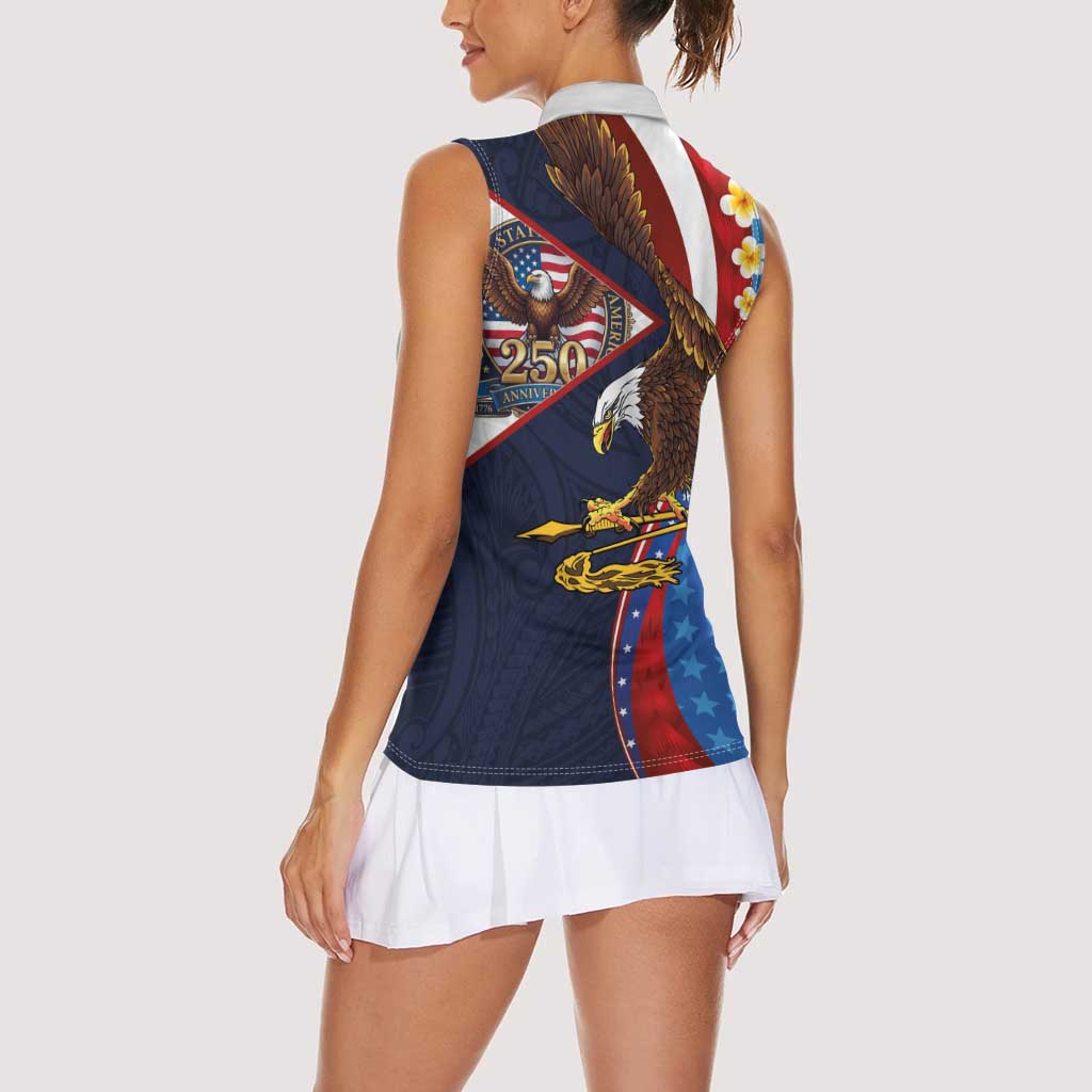 American Samoa and United States Semiquincentennial Women Sleeveless Polo Shirt Bald Eagle with National Flag Style LT03 - Polynesian Pride