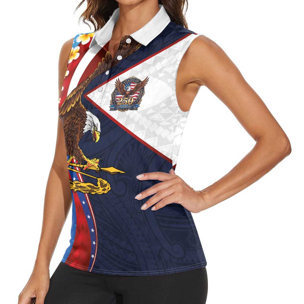 American Samoa and United States Semiquincentennial Women Sleeveless Polo Shirt Bald Eagle with National Flag Style LT03 - Polynesian Pride
