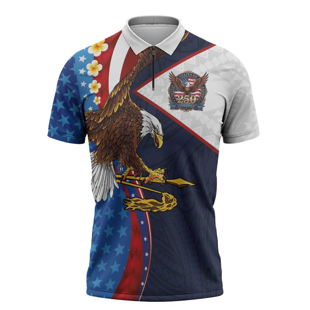 American Samoa and United States Semiquincentennial Zipper Polo Shirt Bald Eagle with National Flag Style