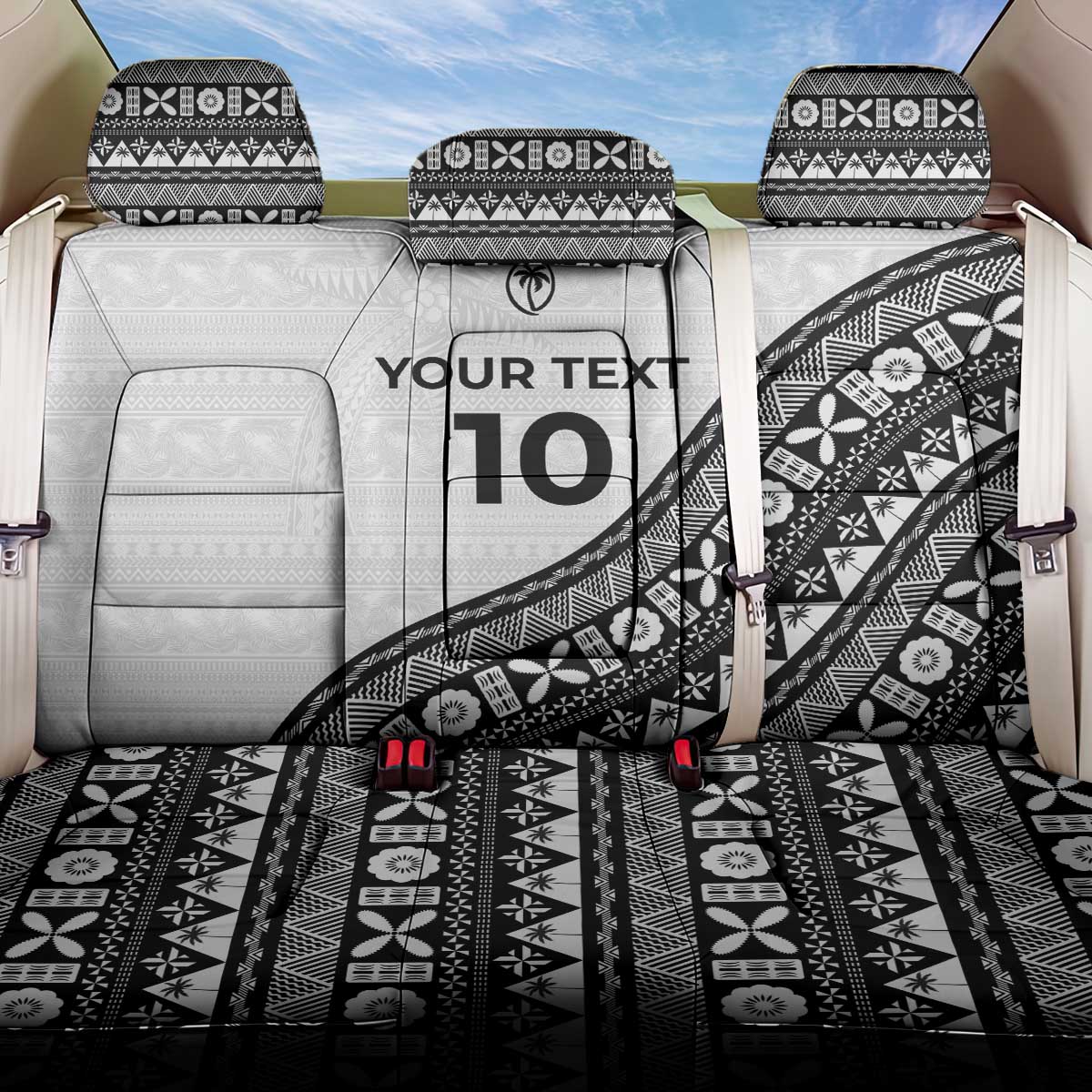 Custom Fijian Rugby Back Car Seat Cover Tapa Pattern and Palm Tree Tribal