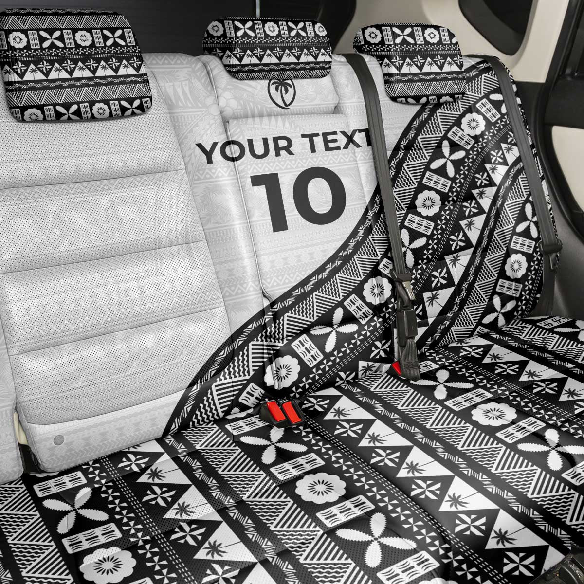 Custom Fijian Rugby Back Car Seat Cover Tapa Pattern and Palm Tree Tribal