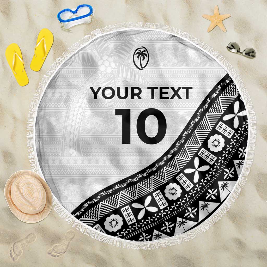 Custom Fijian Rugby Beach Blanket Tapa Pattern and Palm Tree Tribal