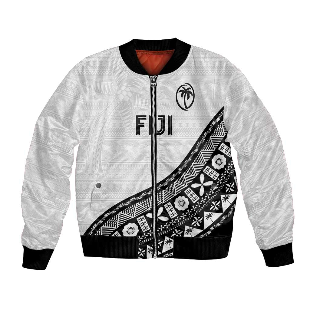 Custom Fijian Rugby Bomber Jacket Tapa Pattern and Palm Tree Tribal