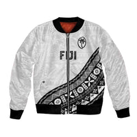 Custom Fijian Rugby Bomber Jacket Tapa Pattern and Palm Tree Tribal