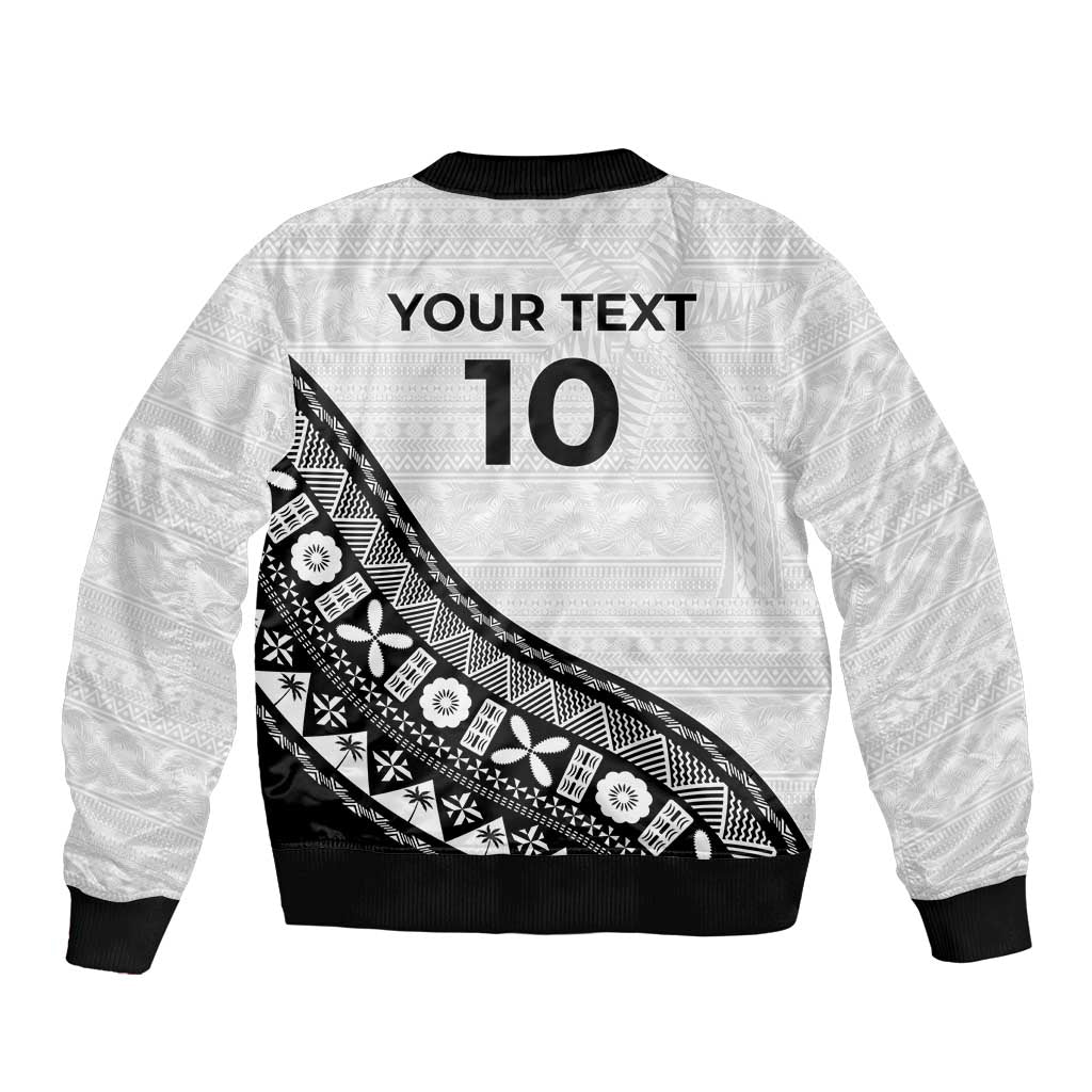 Custom Fijian Rugby Bomber Jacket Tapa Pattern and Palm Tree Tribal